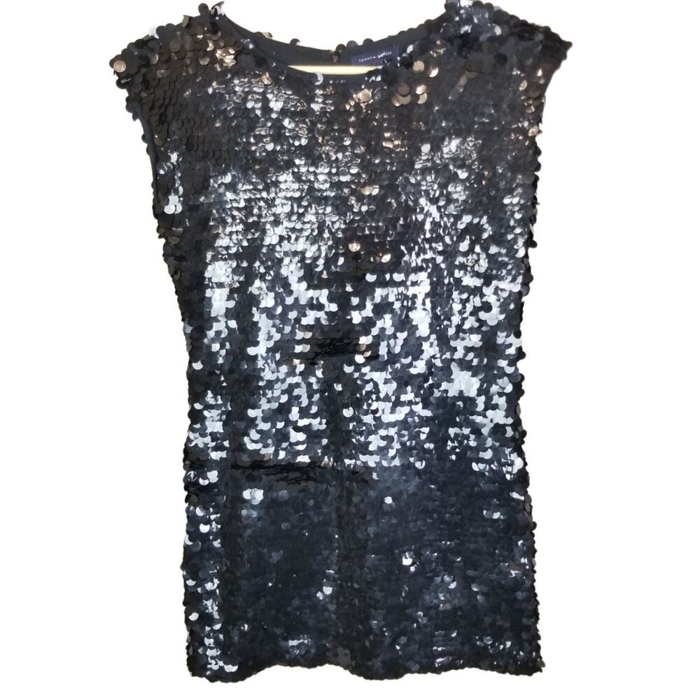 Tommy Hilfiger Womens Sequin Little Black Dress Sz 14 Cocktail Evening Going Out